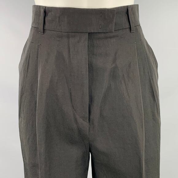 LORO PIANA Size 2 Black Virgin Wool Paper Pleated Wide Leg Dress Pants - Picture 2 of 8